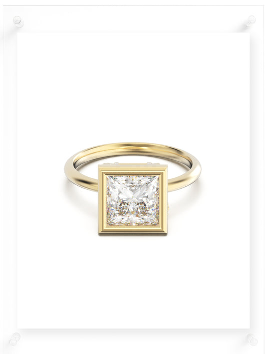YNB Princess Diamond & Moissanite Bezel Ring