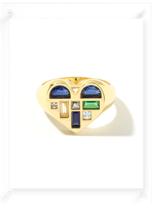 Poetic Heart Blue Sapphire Ring - 14k Plated Gold