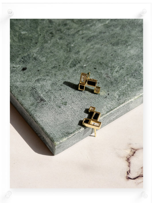 Gentle Mind Onyx Earring - 18k Plated Gold (Pair)