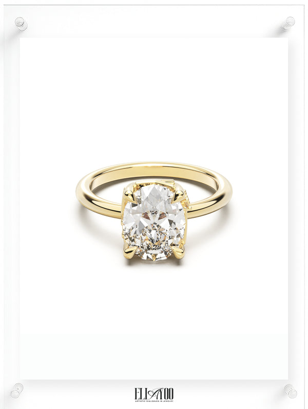 Front view of Round Cut Diamond Ring with claw setting featuring initials on the side