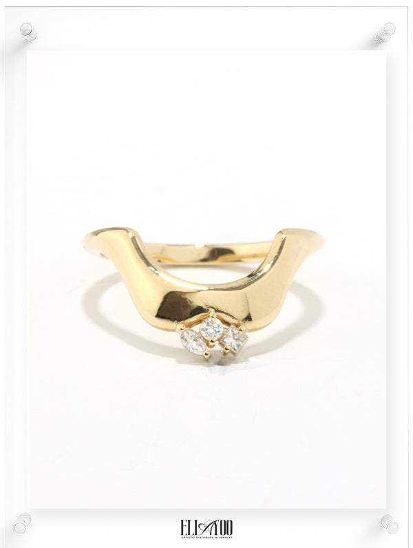 14K Yellow Gold Diamond Band with Sculptural Curved Design by Ella Yoo Jewelry