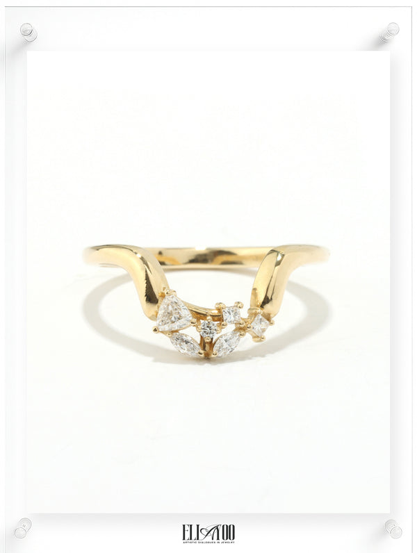 14K Yellow Gold Diamond Band with Sculptural Open Design by Ella Yoo Jewelry