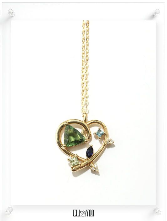 Bauhaus Heart Necklace - Green Sapphire