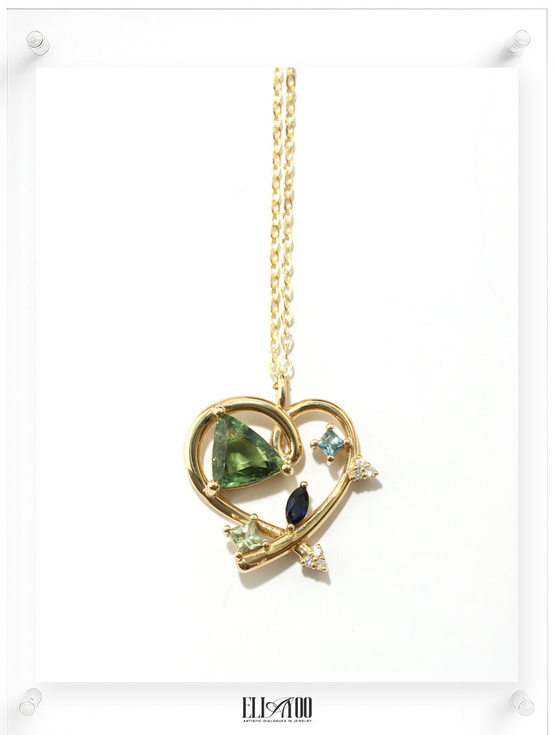 Collar de rubí con corazón poético - Oro de 18 k