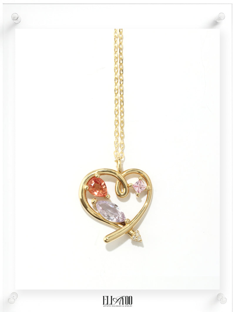 Collar de rubí con corazón poético - Oro de 18 k