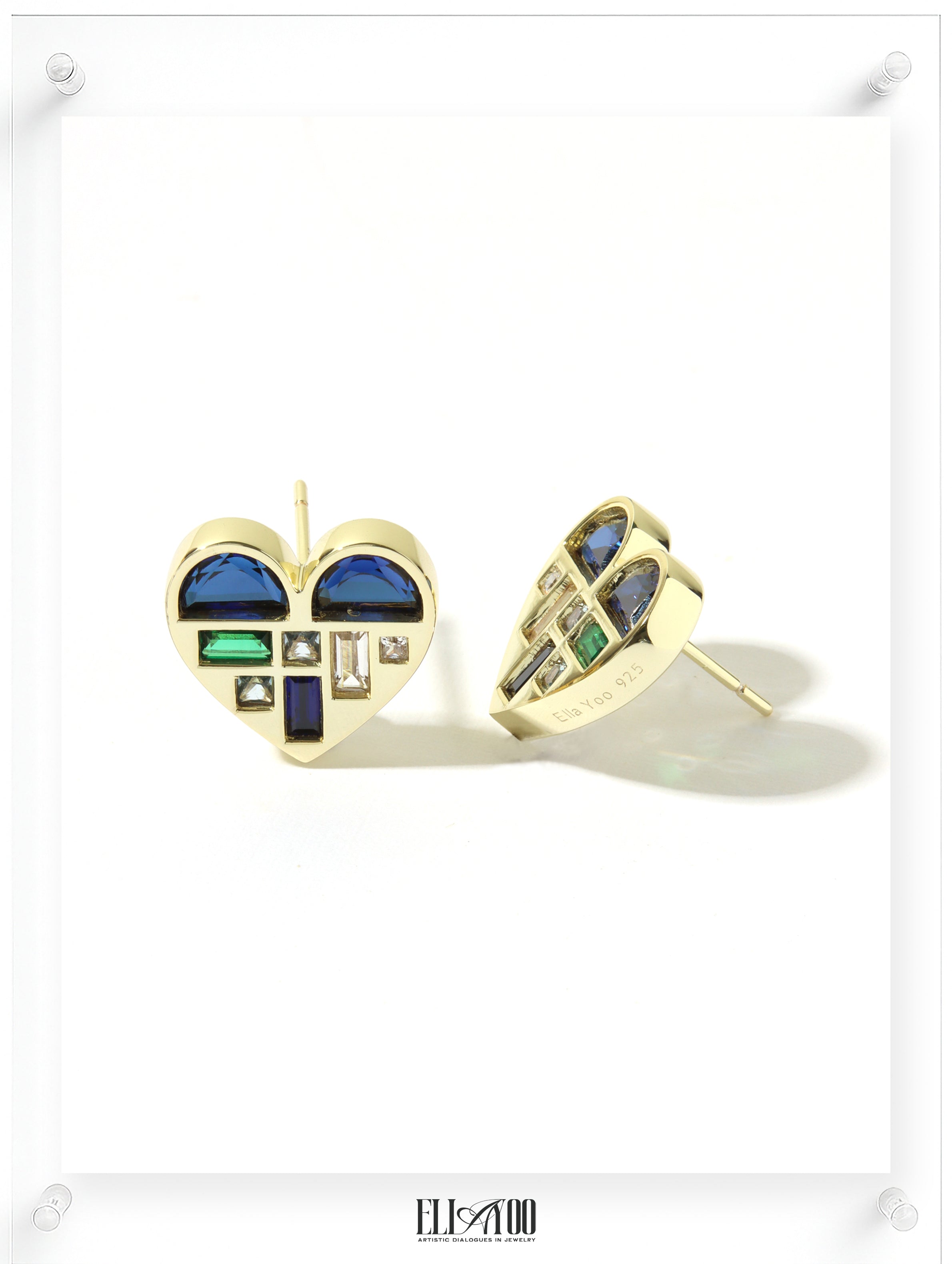 Poetic Heart Blue Sapphire Earring - 18k Plated Gold (Pair)