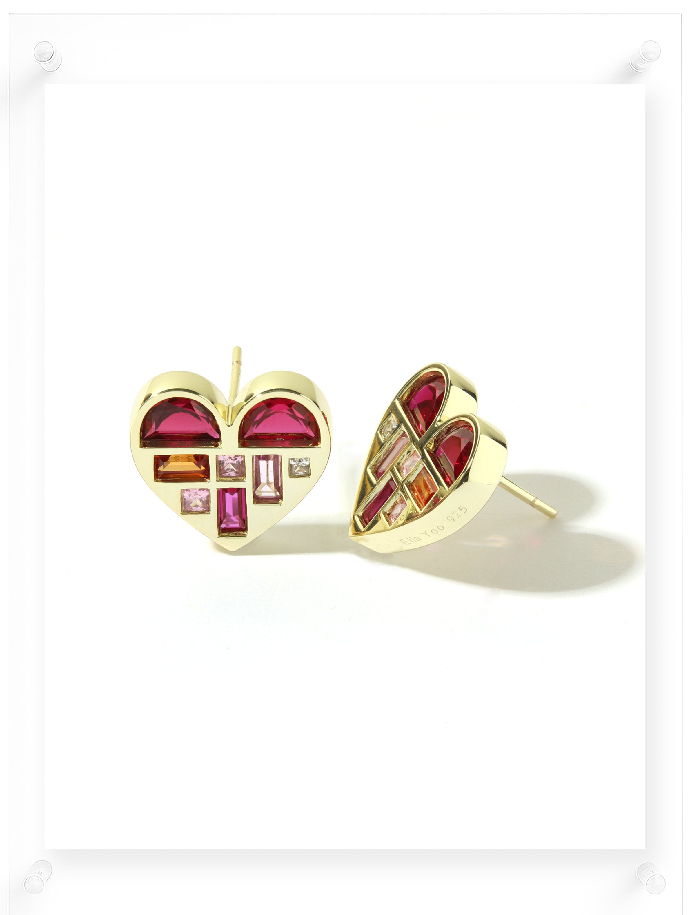Poetic Heart Ruby Earring - 18k Plated Gold (Pair)