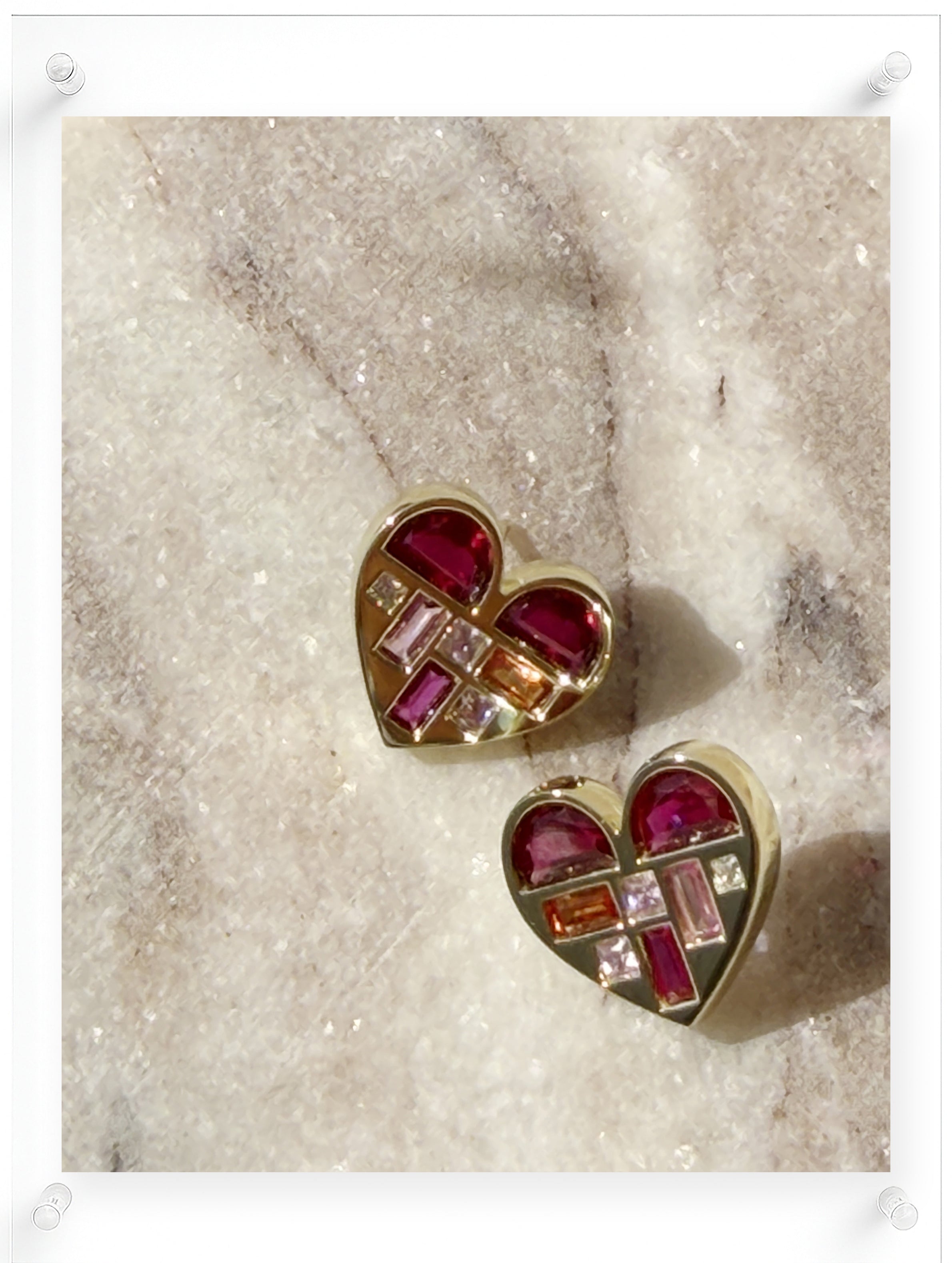 Poetic Heart Ruby Earring - 18k Plated Gold (Pair)