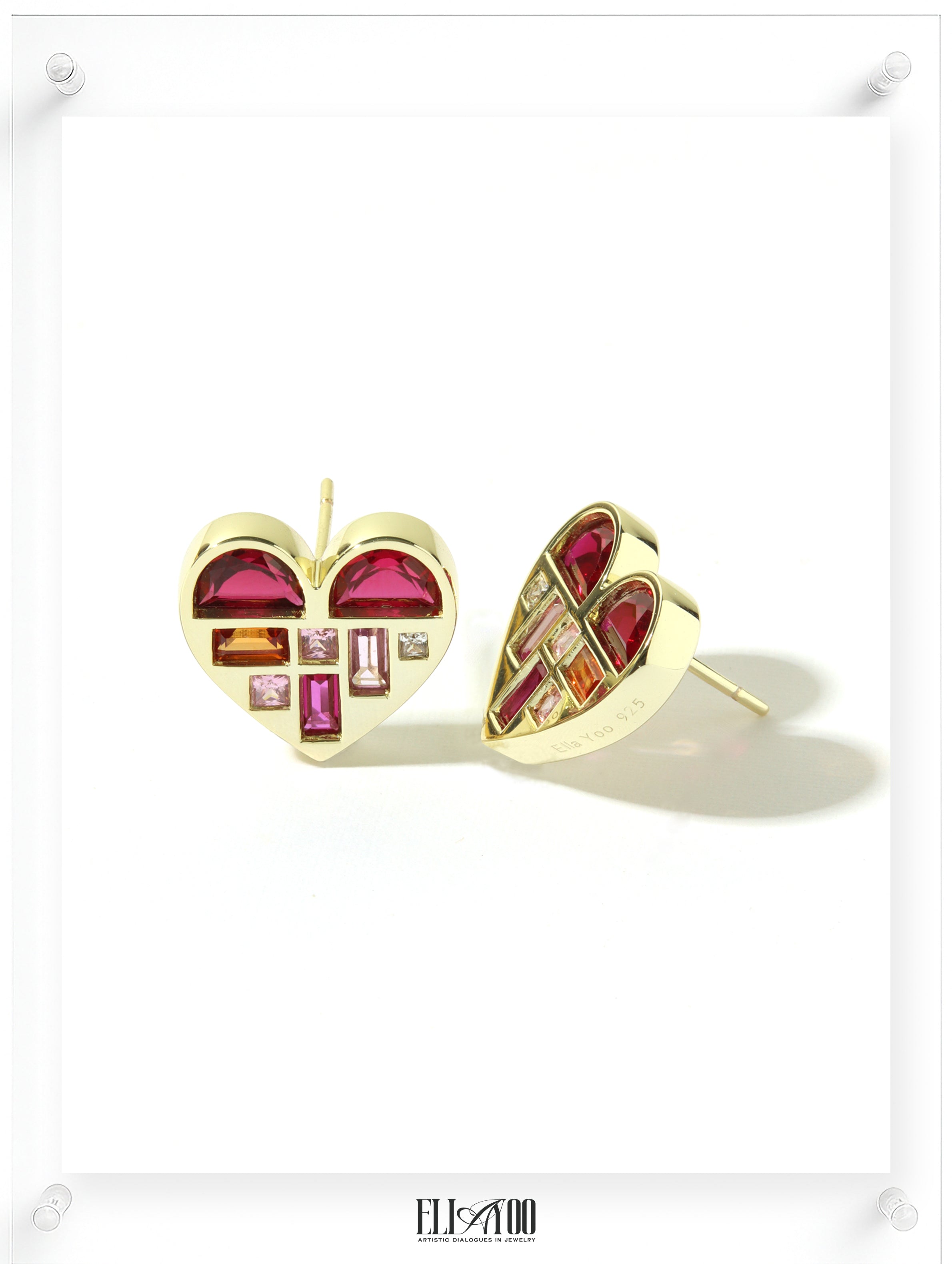 Poetic Heart Ruby Earring - 18k Plated Gold (Pair)