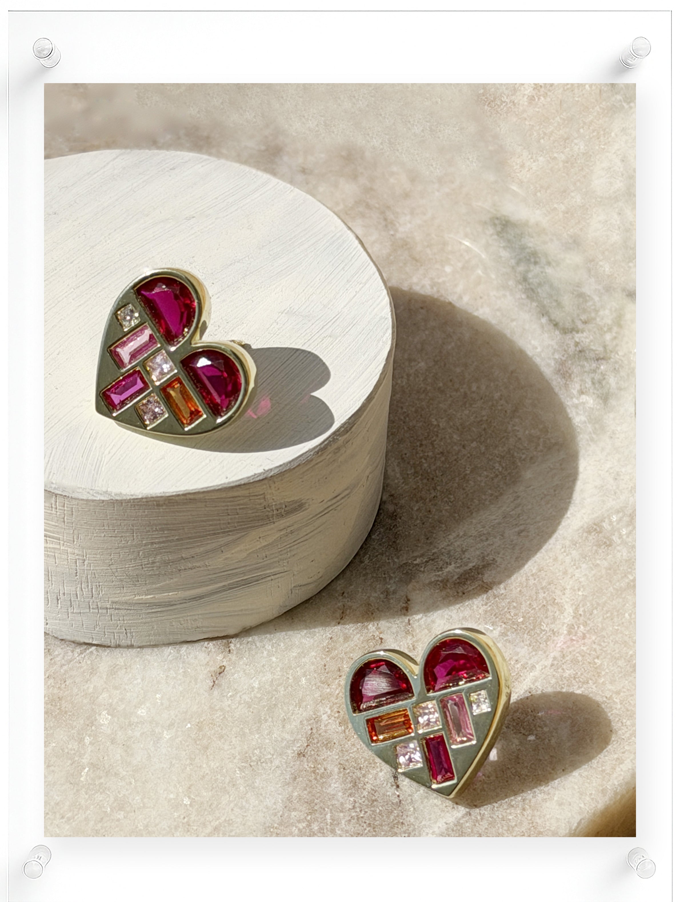 Poetic Heart Ruby Earring - 18k Plated Gold (Pair)