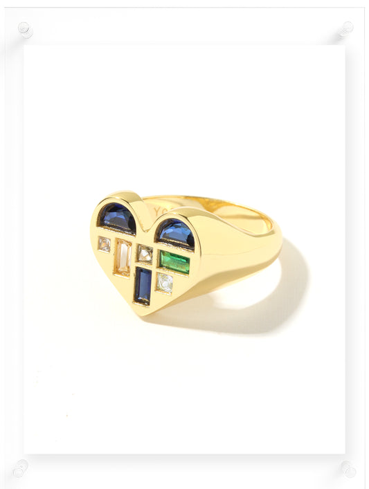 Poetic Heart Blue Sapphire Ring - 14k Plated Gold