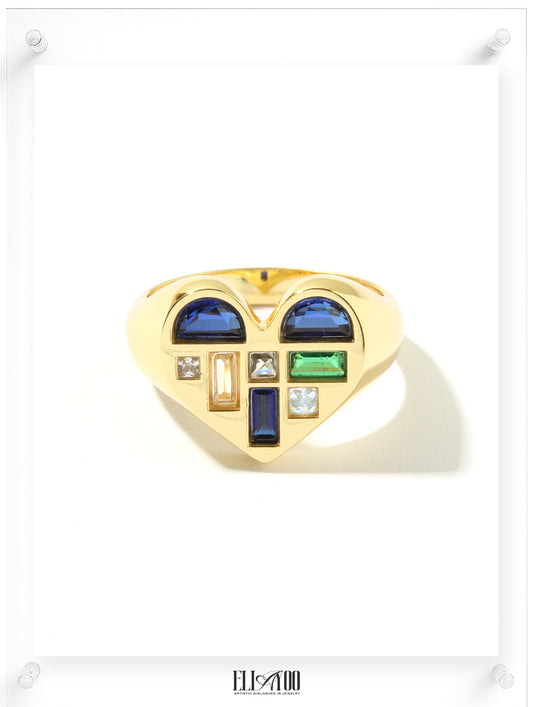 Poetic Heart Blue Sapphire Ring - 14k Plated Gold