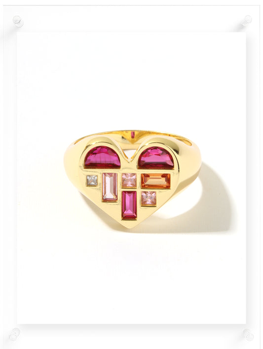 Poetic Heart Ruby Ring - 14k Plated Gold