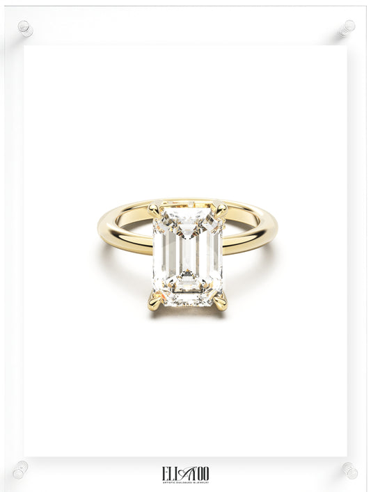 Front view of Radiant Cut Diamond Ring with claw setting featuring initials on the side