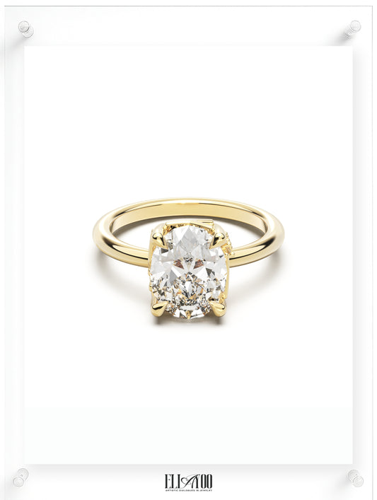 Front view of Round Cut Diamond Ring with claw setting featuring initials on the side