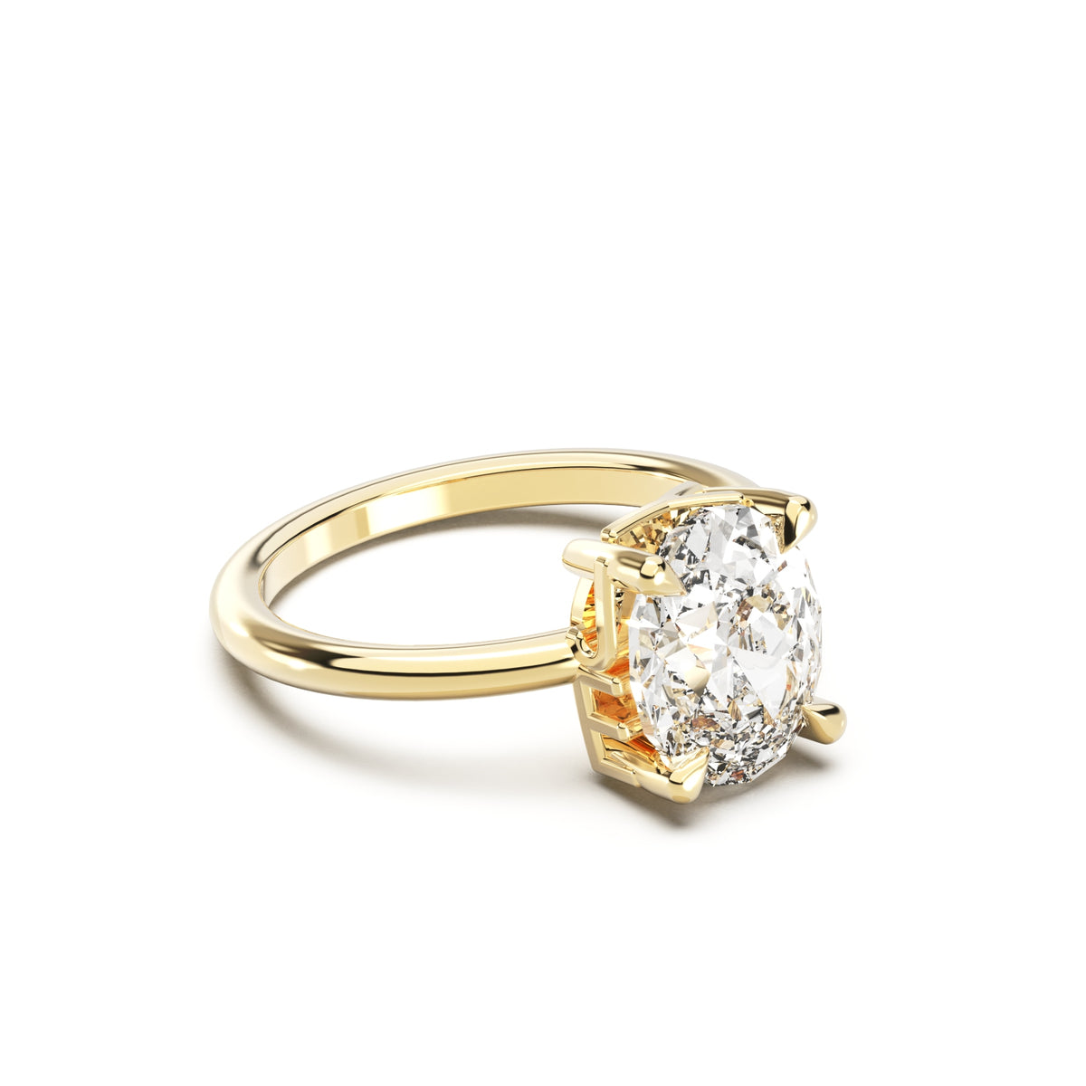 Side view of Round Cut Diamond Ring with claw setting featuring initials on the side