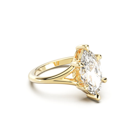 Side view of Marquise Cut Diamond Ring with claw setting featuring initials on the side
