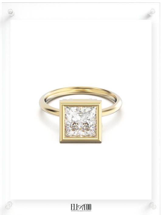YNB Princess Diamond & Moissanite Bezel Ring