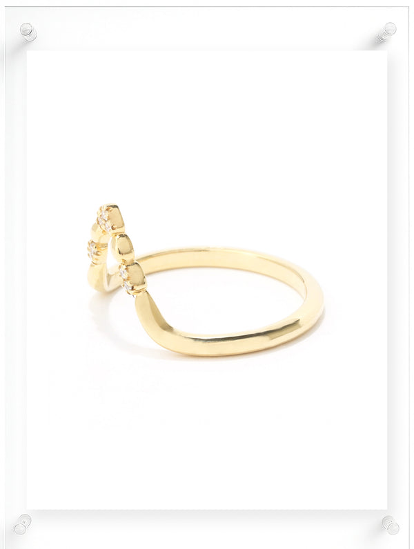 Contemporary yellow gold open ring with diamond accents, side view