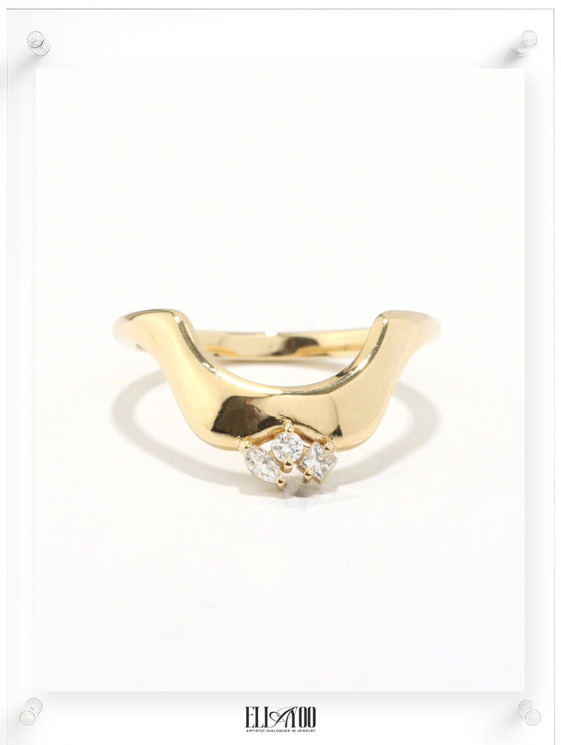 14K Yellow Gold Diamond Band with Sculptural Curved Design by Ella Yoo Jewelry