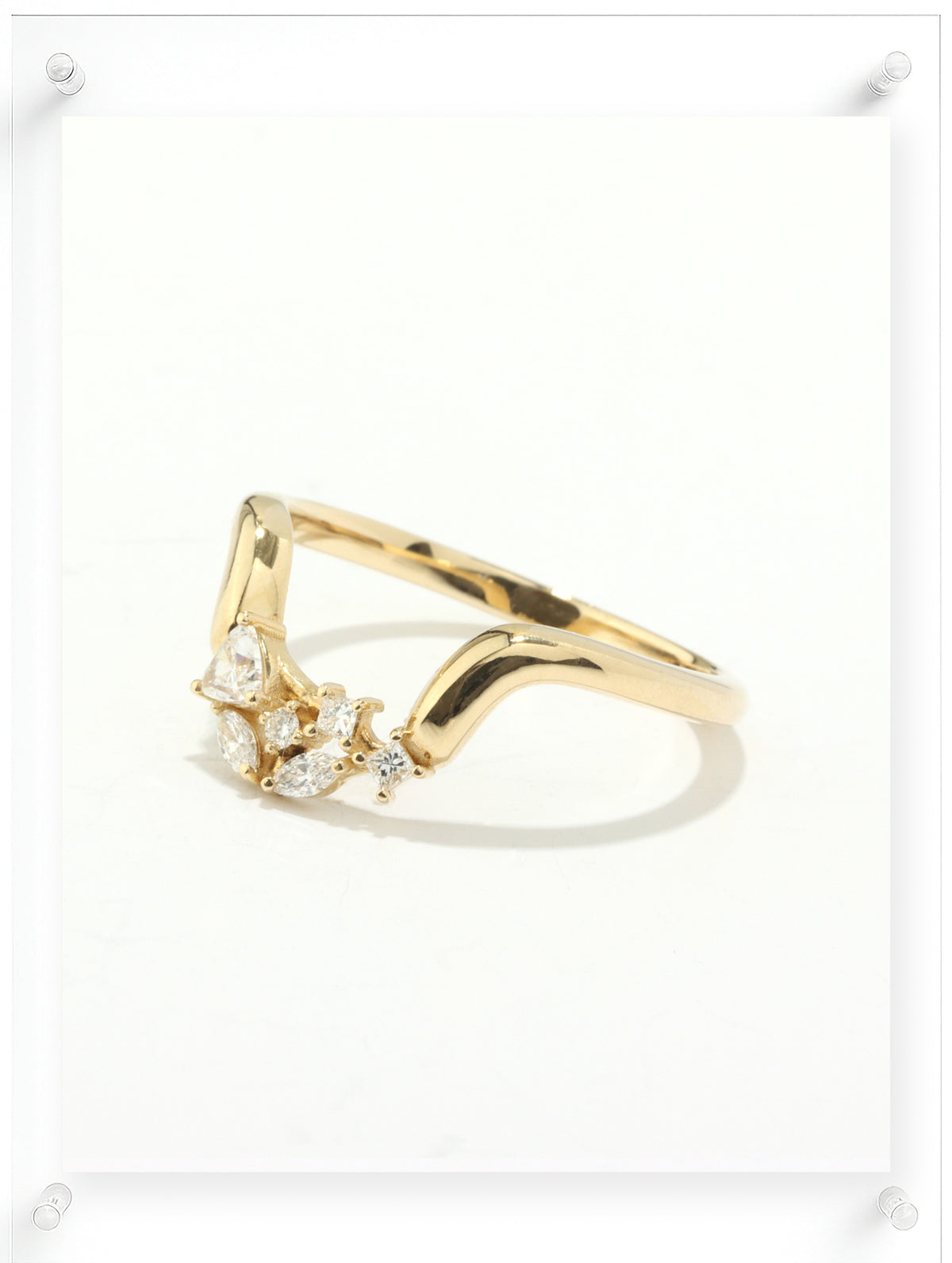 14K Yellow Gold Diamond Band with Sculptural Open Design on White Background by Ella Yoo Jewelry