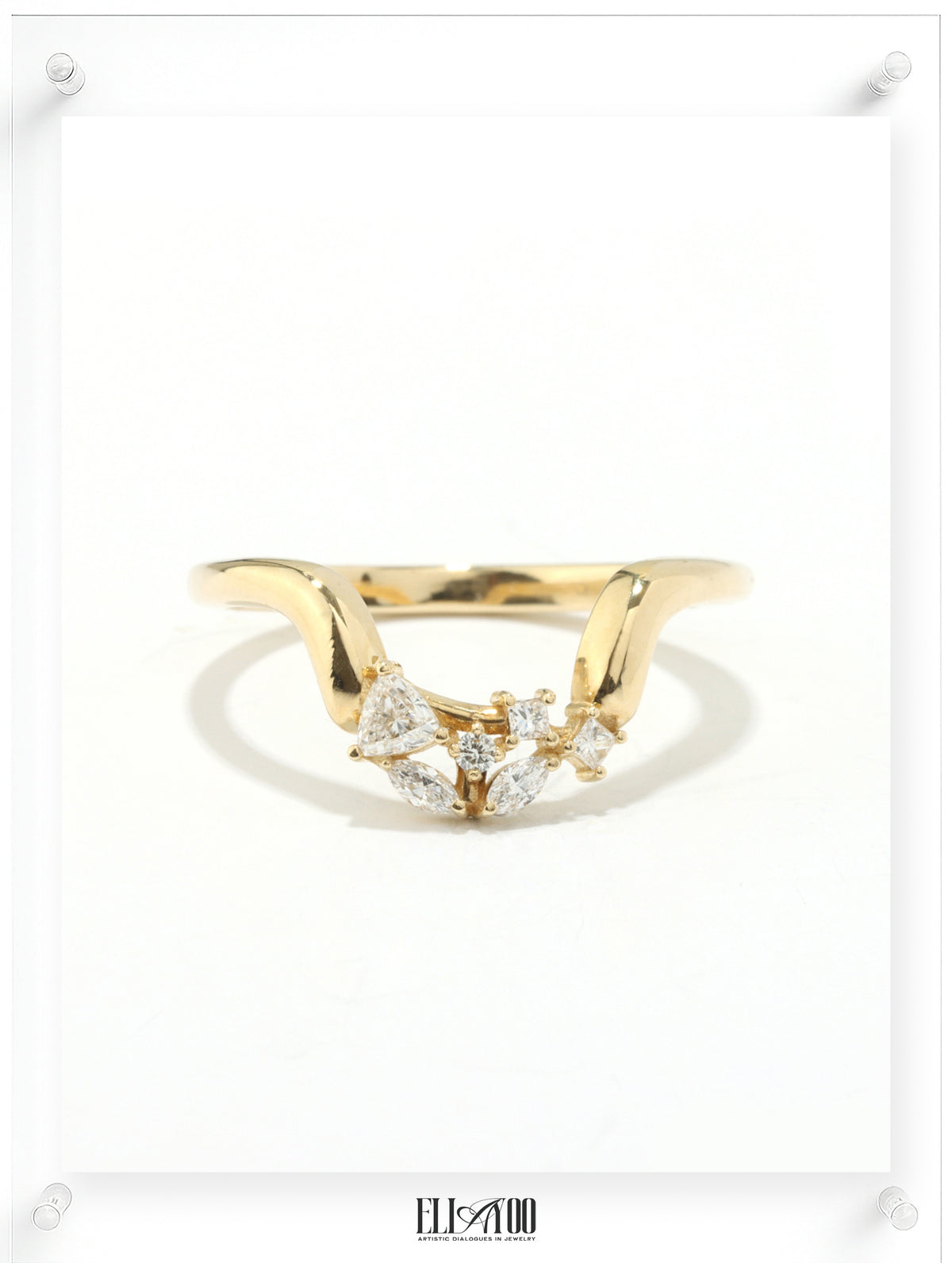 14K Yellow Gold Diamond Band with Sculptural Open Design by Ella Yoo Jewelry
