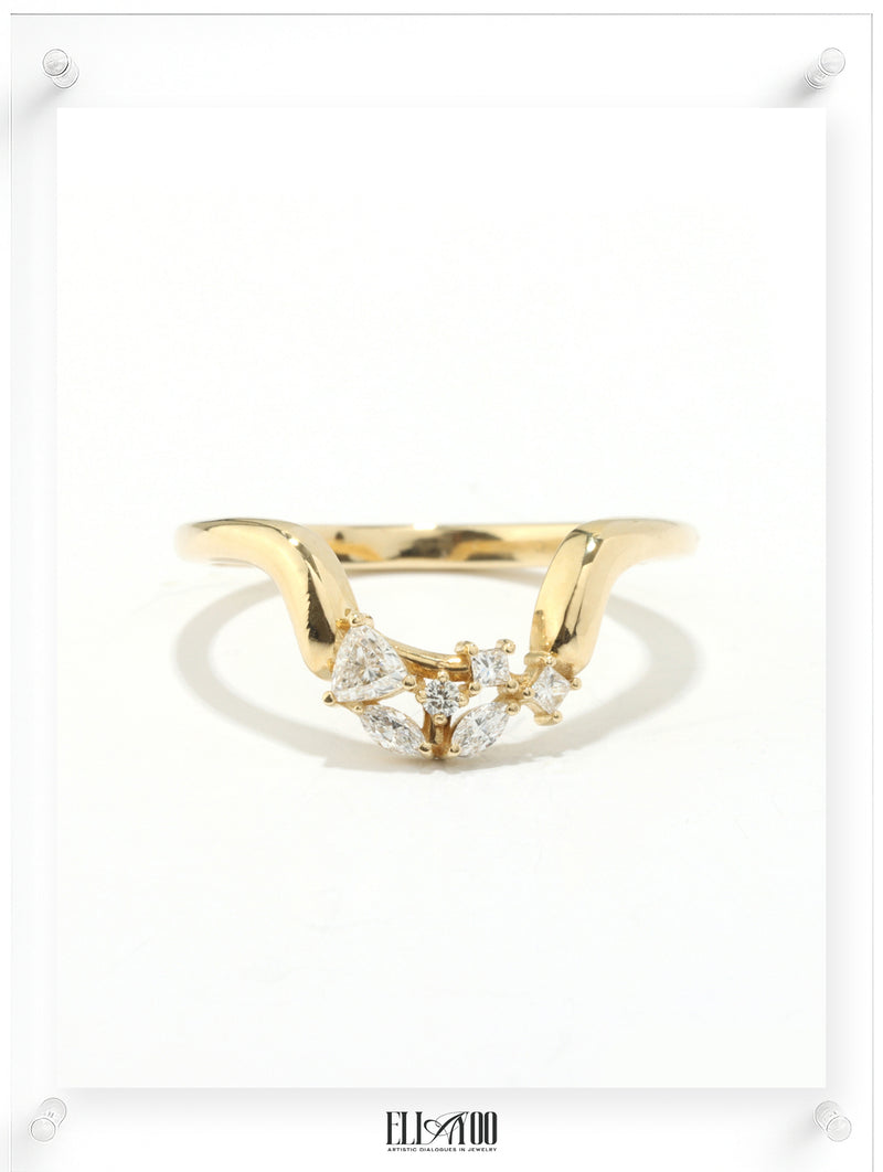 14K Yellow Gold Diamond Band with Sculptural Open Design by Ella Yoo Jewelry