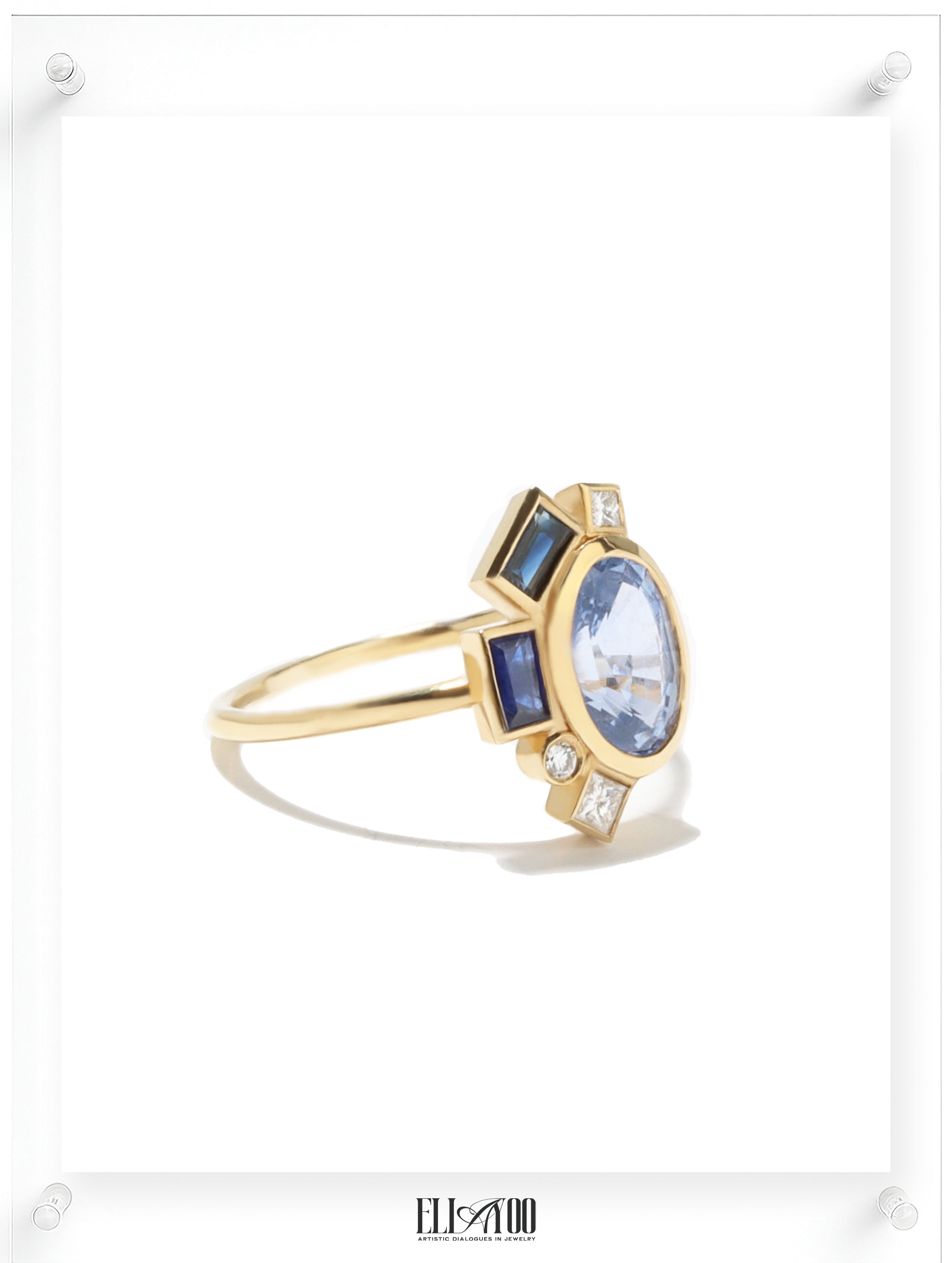 Anillo de zafiro rosa sofisticado Bauhaus