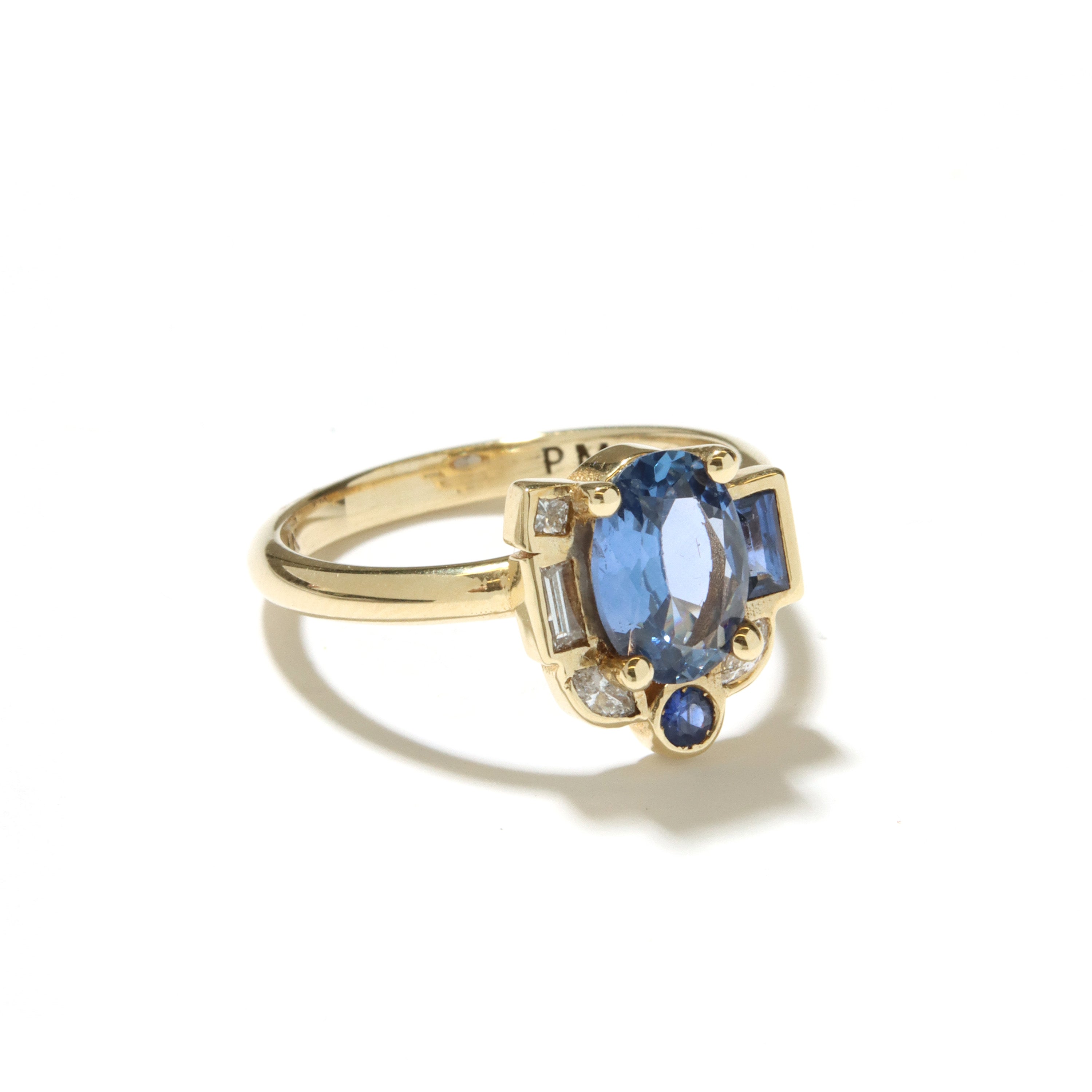 Bauhaus Asymmetry Blue Sapphire Ring
