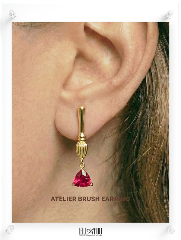Atelier Brush Ruby Earring - 14k Yellow Gold (Single)