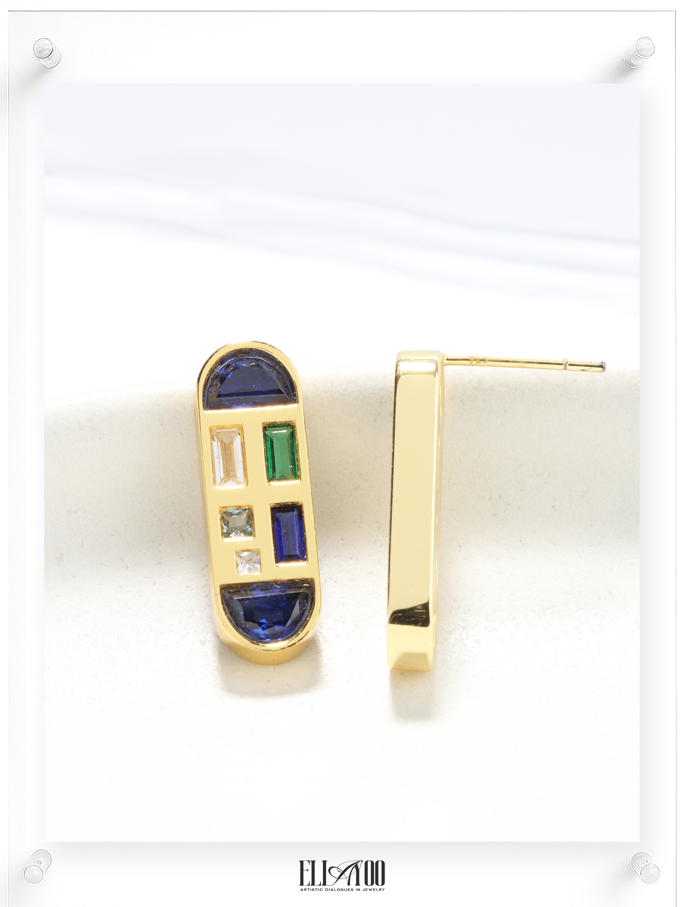 Artful Mind Blue Sapphire Earring - 18k Plated Gold (Pair)