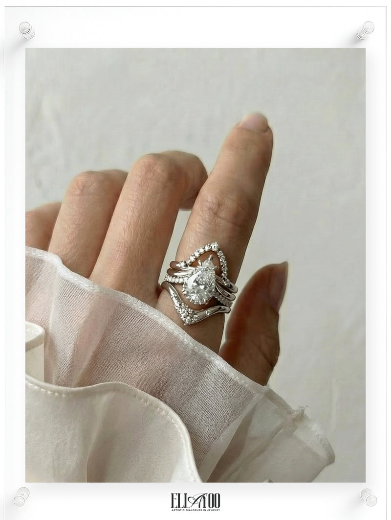 Curved diamond contour band ring in 14k gold with round pavé diamonds, model shot