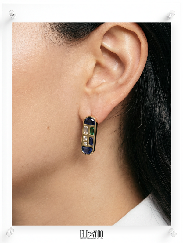 Artful Mind Blue Sapphire Earring - 18k Plated Gold (Pair)