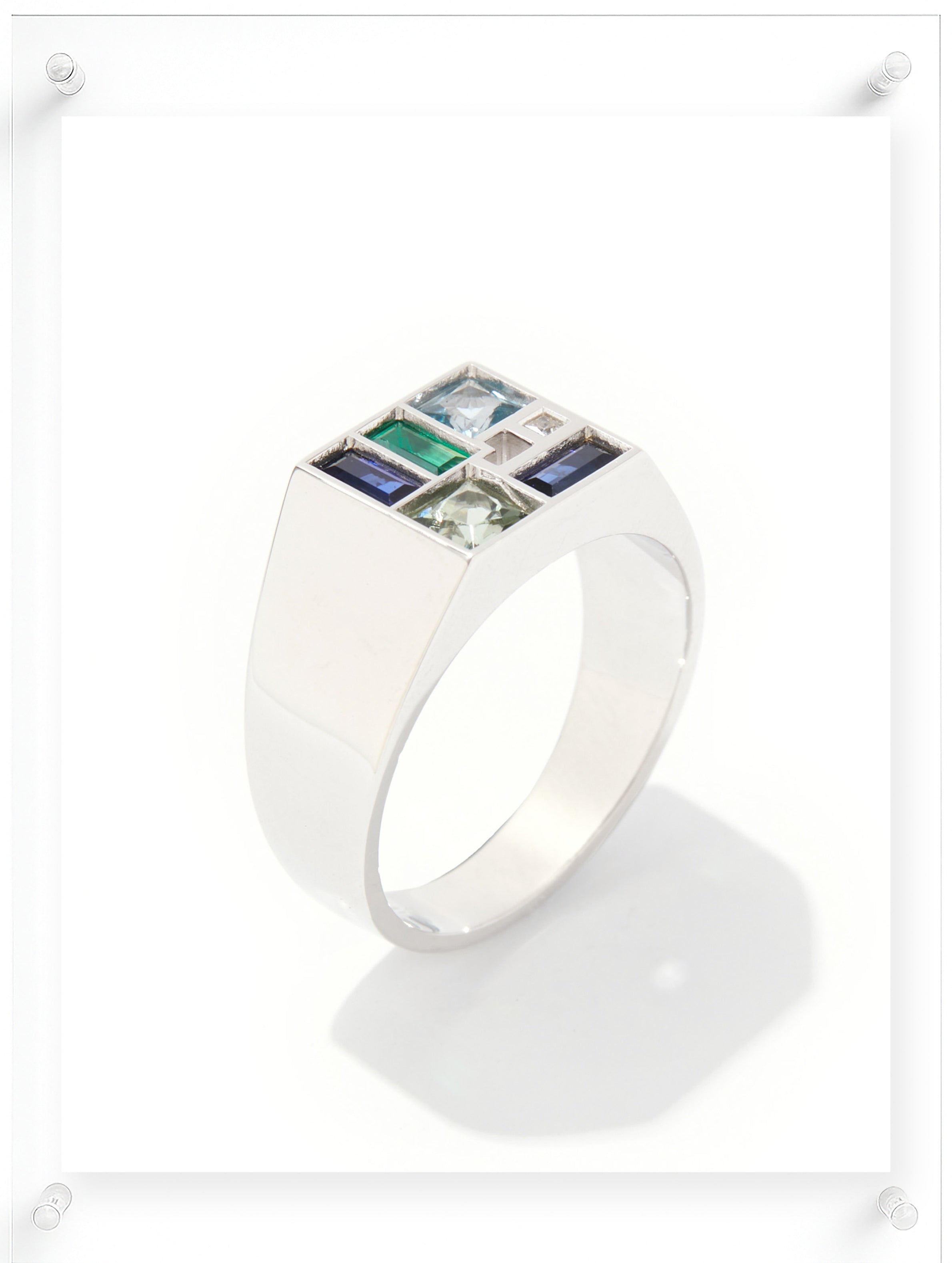 Men's Poetic Mind Blue Sapphire Ring - 14k White Gold