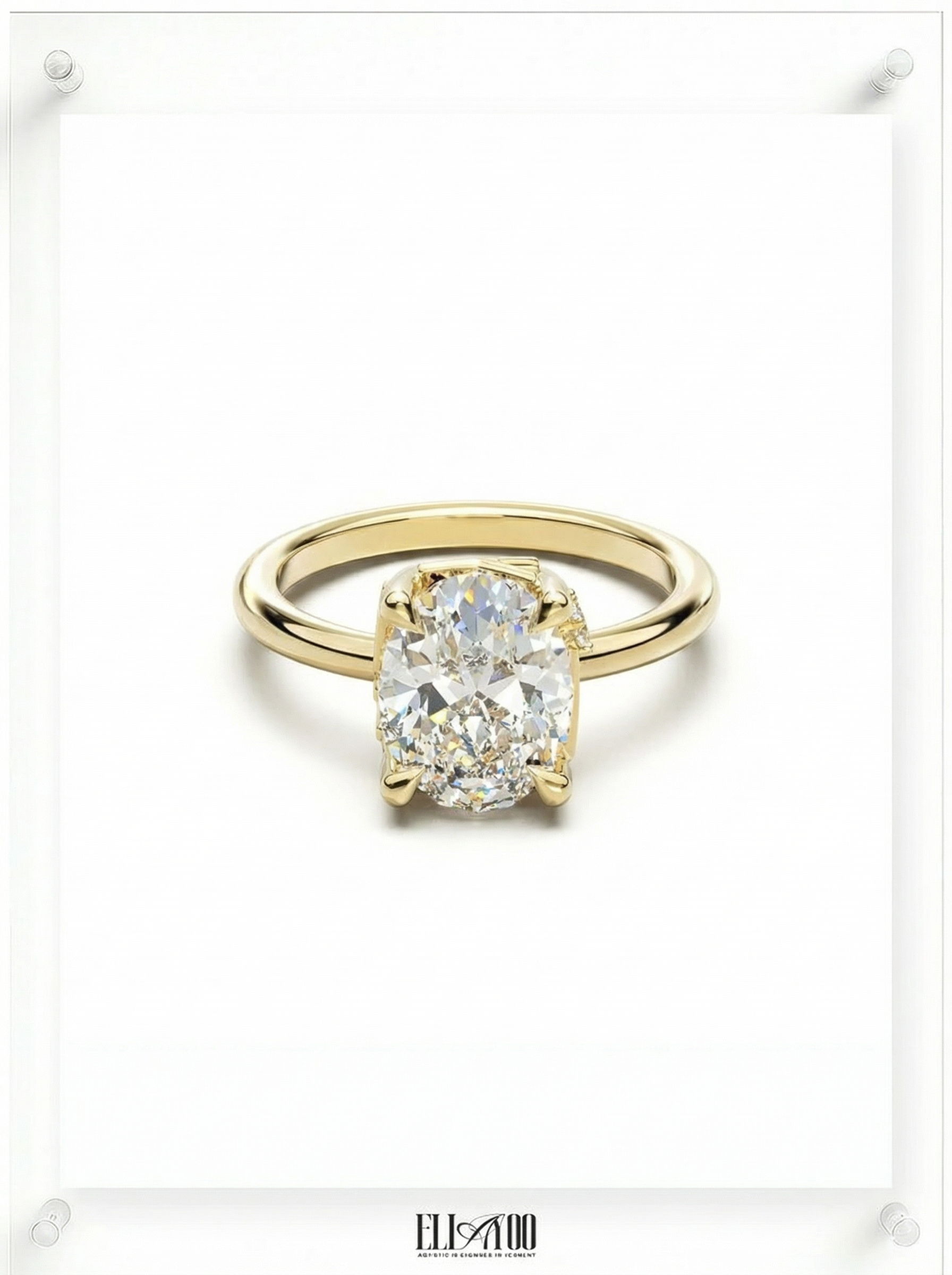 Front view of Round Cut Diamond Ring with claw setting featuring initials on the side