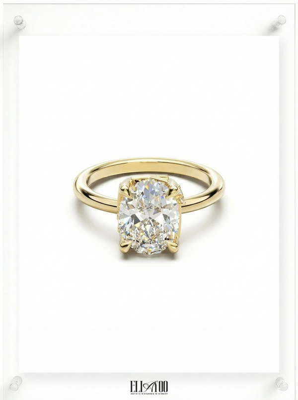 Front view of Round Cut Diamond Ring with claw setting featuring initials on the side