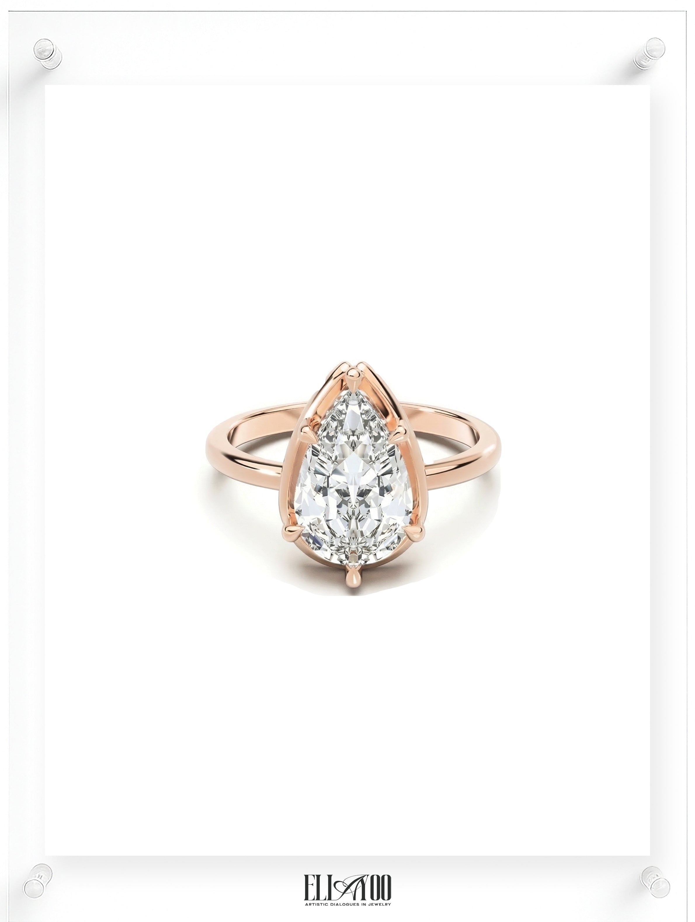 Front view of Pear cut diamond rose gold ring