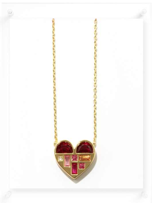 Poetic Heart Ruby Necklace - 18k Plated Gold