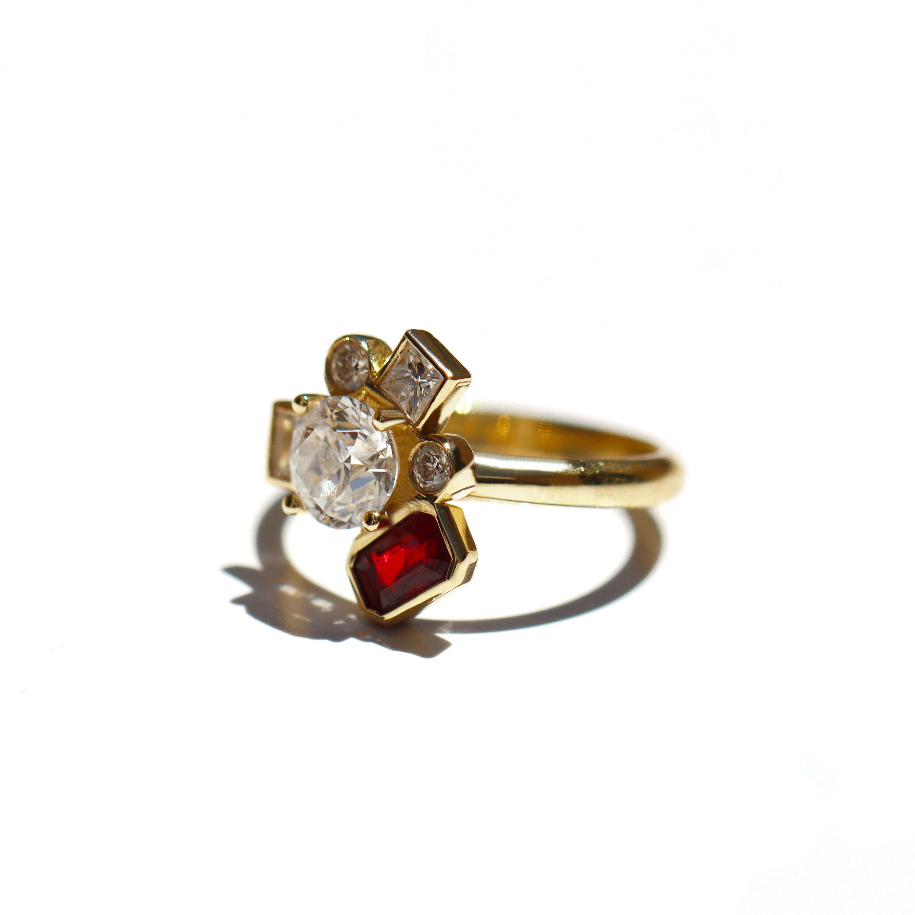 Bauhaus Ruby Flower Diamond Ring