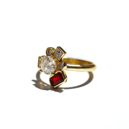 Bauhaus Ruby Flower Diamond & Moissanite Ring
