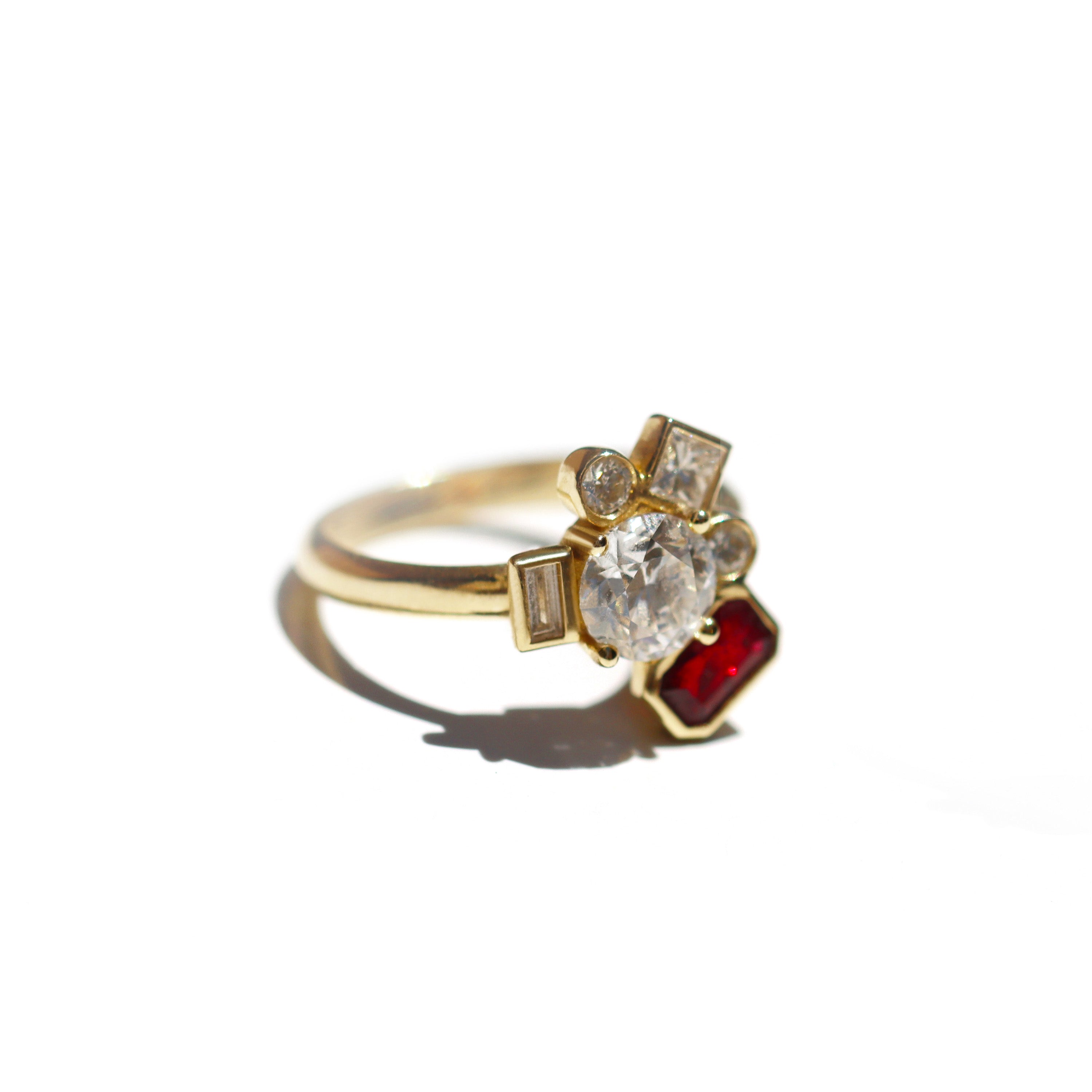 Bauhaus Ruby Flower Diamond Ring