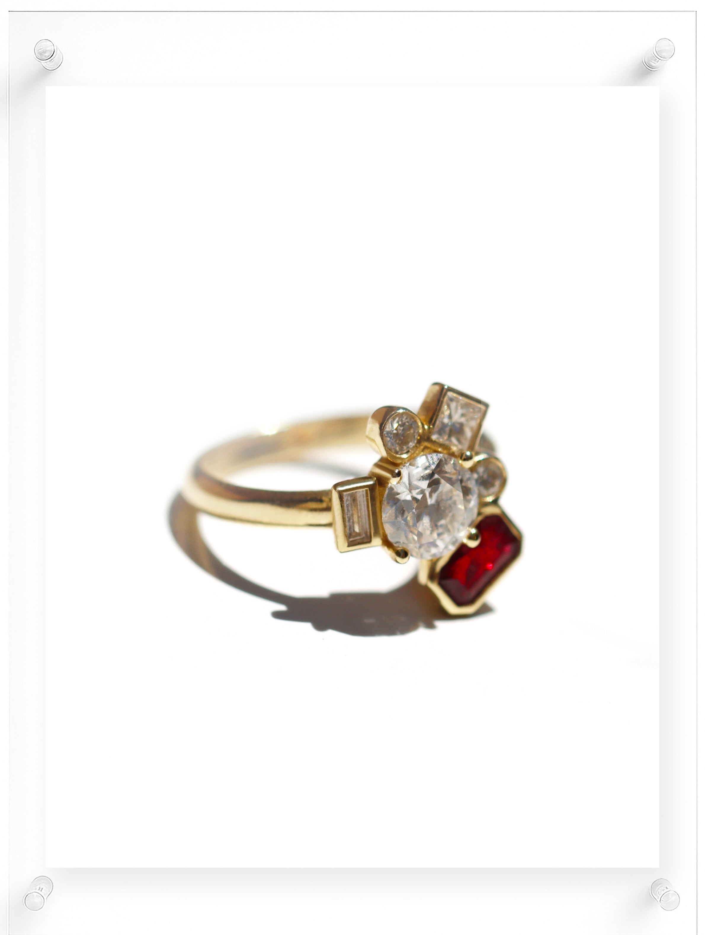 Bauhaus Ruby Flower Diamond Ring