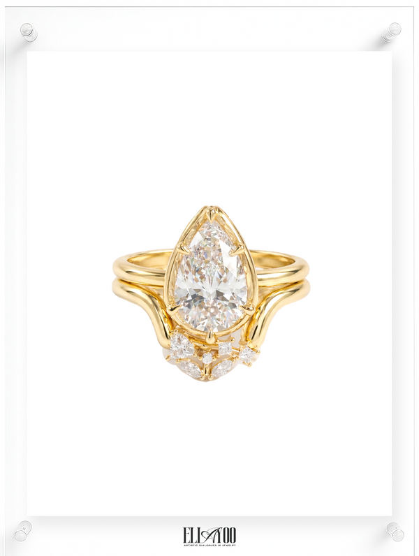 White Diamond Ring with guard ring in 14k yellow gold